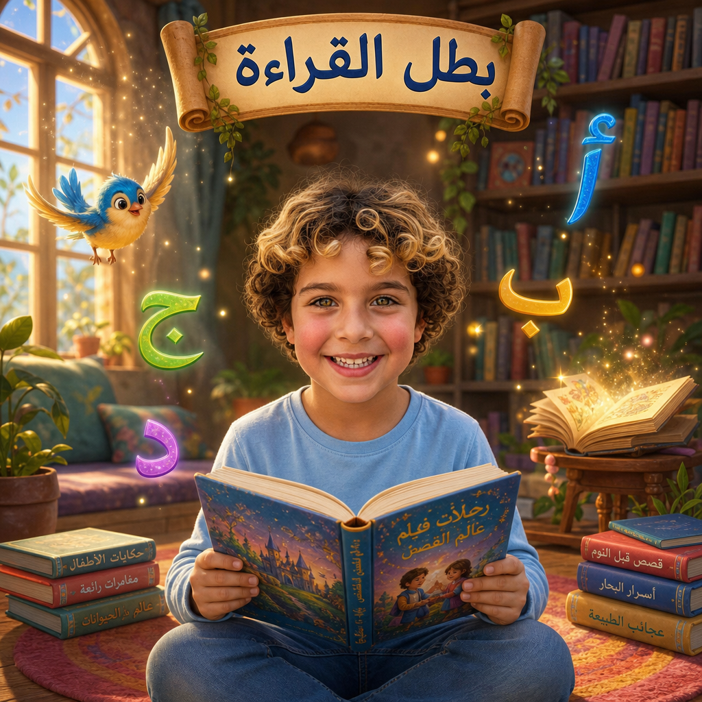 بطل القراءة - غلاف كتاب أطفال شخصي