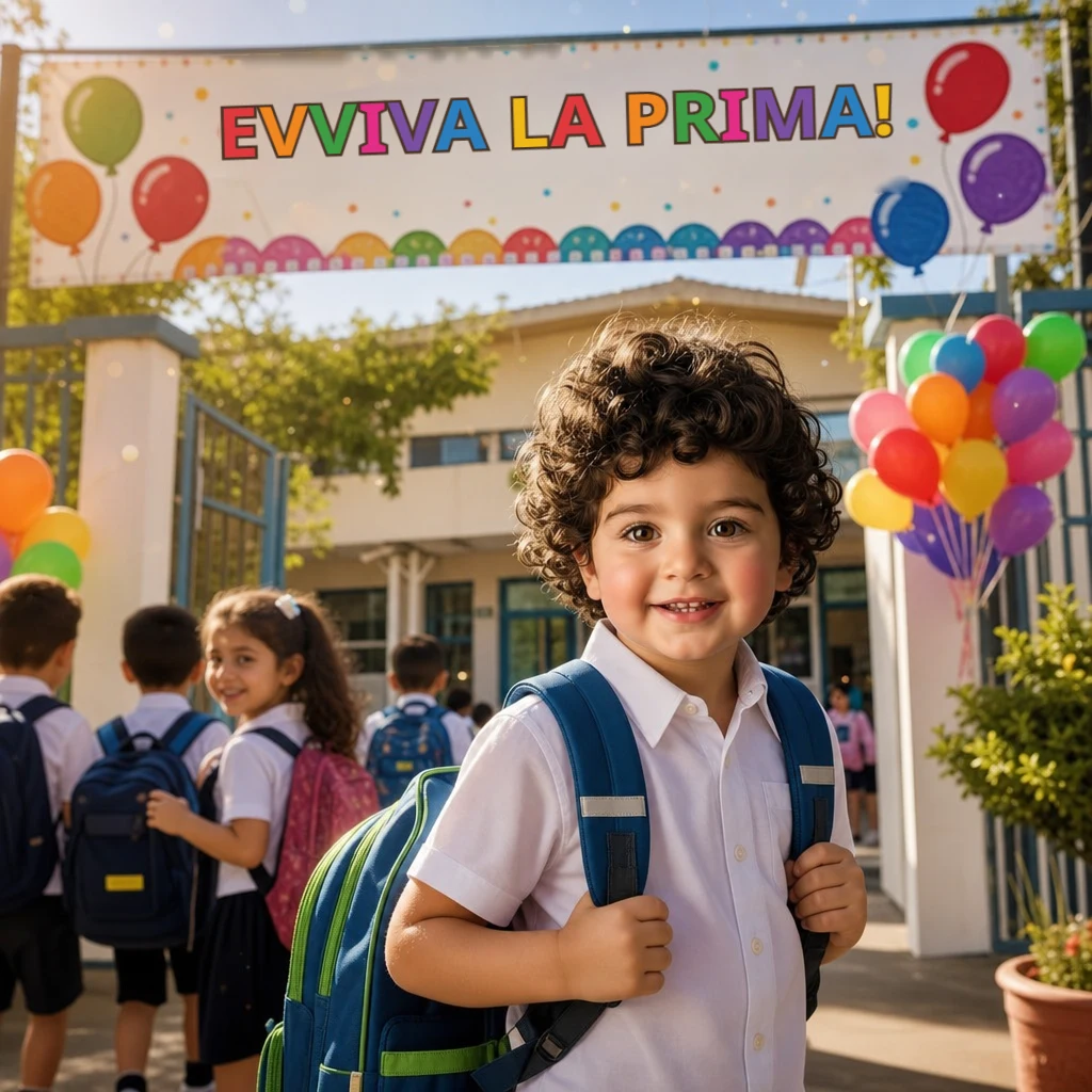 Evviva la prima! - copertina di un libro personalizzato per bambini